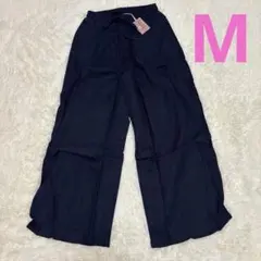 ✨新品✨ワイドパンツ Mサイズ 麻綿混素材 ネイビー ユニセックス Mサイズ