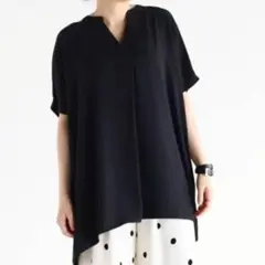 Vin スキッパーギャザーシャツ ブラックのサムネイル
