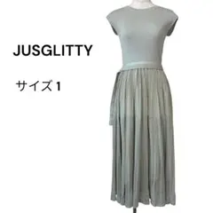 JUSGLITTY（1）ドッキングワンピース プリーツ ロング丈 ノースリ 春夏