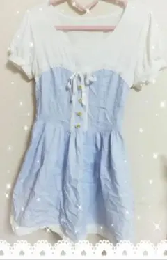 ロディスポット　ストライプ　リボン　ワンピース　ライトブルー　水色