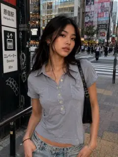 Y2K ビンテージRalph Lauren 半袖ポロシャツ ブルーのサムネイル