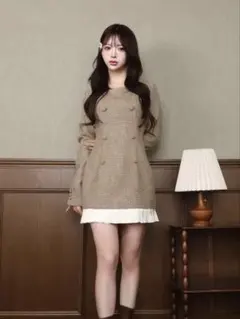Darich ダーリッチ　プリーツドッキングツイードミニワンピース