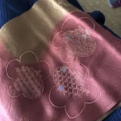 花柄刺繍の帯揚げ ピンクと金のグラデーション