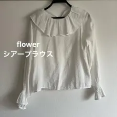 flower白色フリルビッグ衿長袖ブラウス　シアーシャツ透け感有　春夏素材のサムネイル