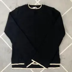 RETRO GIRL 黑 羅紋針織 雙色拼接 喇叭袖 FREE