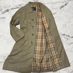 バーバリー　ステンカラーコート 光沢系　ノバチェック　ロング丈　Lサイズ相当