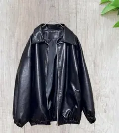 DAZY SHEIN フェイクレザー ブルゾン ジャケット 黒 M ブラックのサムネイル