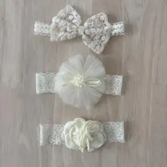 ❤︎お得な3点セット❤︎ベビーヘアバンド♡リボン♡レース♡お祝い♡記念フォト