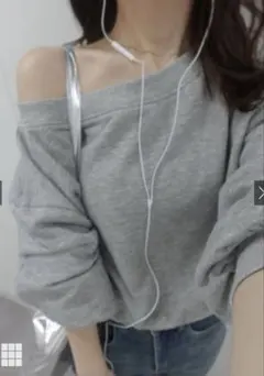 オフショルダースウェットトップス グレー