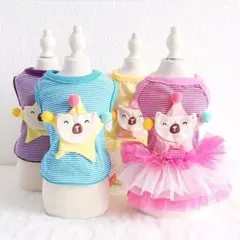 0240-4犬服小型犬ボーダータンクトップワンピース星飾り
