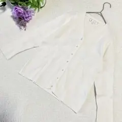 【ロペピクニック】Vネックリブカーディガン　オフホワイト　38 長袖