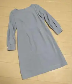 ナチュラルビューティーベーシック　ブルーグレー長袖 膝丈ワンピース　Mサイズ
