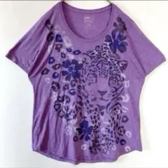 Just My Size 半袖Tシャツ ヒョウ柄 花柄 パープル 2XL相当