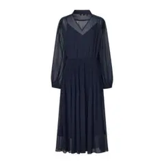 UNIQLO Cネイビーシフォンプリーツ ワンピース S キャミソールインナー付