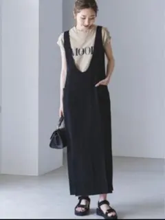 Noble ノーブル リネン混 2WAY ロングワンピース ブラック サイズ36