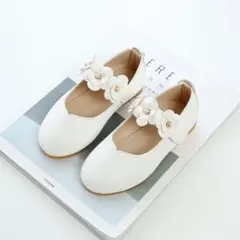 20cm フォーマル 女の子 子供 キッズ 靴 花 白 ホワイト シューズ