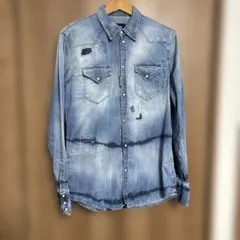 DSQUARED2 ダメージ加工 ストレッチデニムシャツ　サイズ52