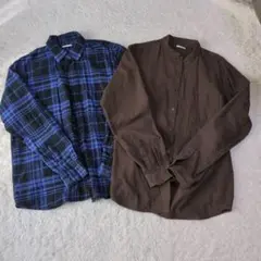 GU チェック柄とバンドカラーシャツセットL
