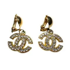 シャネル　Paris パリス　イヤリング　ラインストーン　CCロゴ　ゴールド