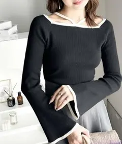 新品 mily bilet 2wayクロスストラップ袖フレアリブニット