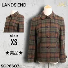 ★美品★ LANDS'END ランズエンド ジャケット チェック柄 カーキ XSのサムネイル