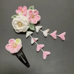 つまみ細工 髪飾りセット 白ピンク 卒業式 七五三