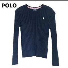 POLO ラルフローレン コットン ケーブルニット ネイビー xピンク16歳
