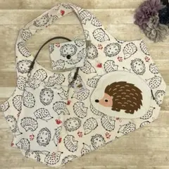 布小物4点セット ハリネズミ柄 エコバッグ ふんわりバネポーチ ポーチ