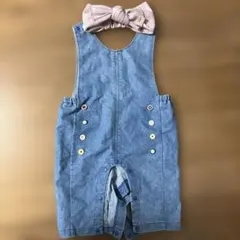 petit main デニムサロペット70サイズ ヘアバンドつき