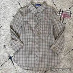 【希少✨】バーバリーブルーレーベル　シャツ　フリル　チェック　ロゴ刺繍　38