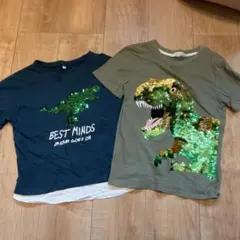 H&M 恐竜 スパンコール Tシャツ 2枚セット 120-130cmのサムネイル