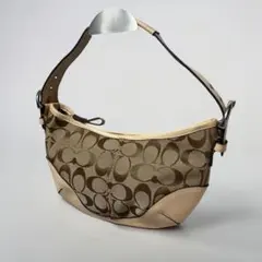 美品 COACH シグネチャー ホーボー ワンショルダーバッグ レザー ベージュ