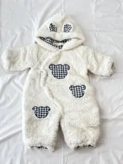 ボア素材 フード付きロンパース クマ刺繍 クマ耳 カバーオール ベビー服