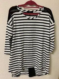 AZUL ボーダー 五分袖トップス　Mサイズ　シフォン