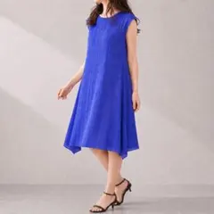 M*様 美品 プリーツプリーズ アシンメトリーワンピース 青 3 イ