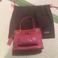 コーチ ミニバック レア がま口付き 美品 レザー サーモンピンク