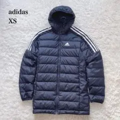 【美品】アディダス　ダウンコート　フード付き　ネイビー　XS 子供用にも代用