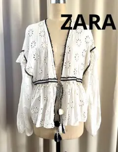 ZARA Trf cottonレースポンポン付きカーディガン！
