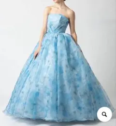 7-11号　水色フラワープリントプリンセスライン　カラードレス