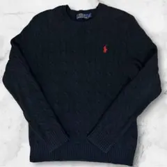 〖美品〗ポロ ラルフローレン ケーブルニット セーター M相当 黒 赤ポニー