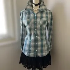 ジルスチュアートフリル襟チェック柄シャツY2kグランジ森ガールコケット00sのサムネイル