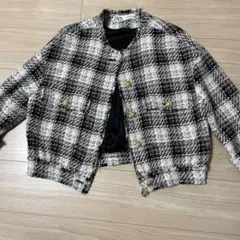 ZARA ノーカラーチェックジャケット EU 36