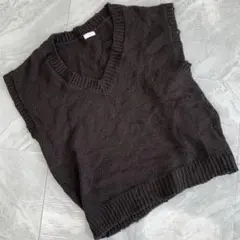 LOWRYS FARM ニットベスト Vネック シンプル ブラック Fサイズ