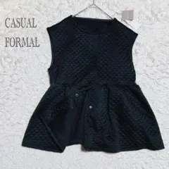 ペプラムベスト　キルティング Lサイズ　ブラック　羽織り　フレアベスト