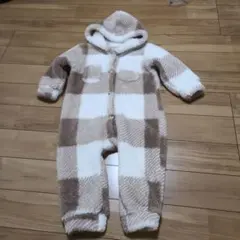 チェック柄 ボアロンパース