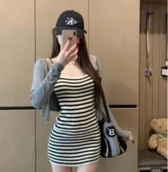 SHEIN ボーダー ニット ミニ キャミ ワンピース