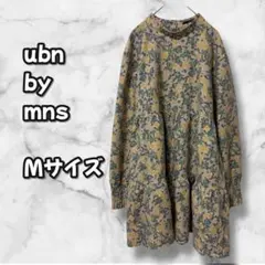 N0424　花柄ティアードワンピース　ハイネック　シャーリング袖　ベージュ　M