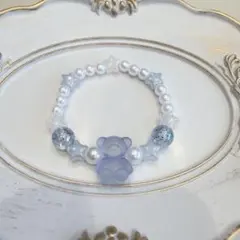 キッズビーズブレスレット♡ クマ型ビーズ 水色 リボン ハンドメイド