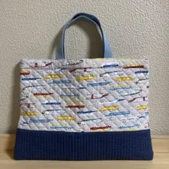 レッスンバッグ　絵本袋　キルティング　ハンドメイド　新幹線　電車