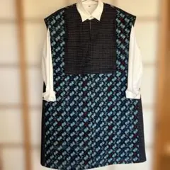 最終価格　絣木綿リメイク　フレンチ袖ロングチュニック　フリーサイズ